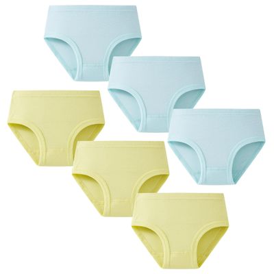 SEVENCANDY Little Girls Cotton Panties Kids Soft Undies Toddler Breathable Briefs Underwear (3Blue/3Yellow,5T)