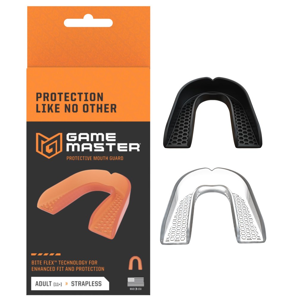 Gamemaster Youth Strapless Mouth Guard Orange | Bite Flex Technology, Microwavable Moldable Fit, Thin LowProfile Design, EVA Construction, Ages 10 & Under