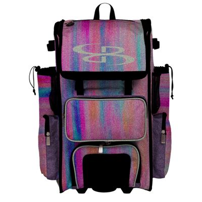 Boombah Rolling Superpack Baseball/Softball Gear Bag - Telescopic Handle - Holds 4 Bats - Wheeled Version - Cascade Glitter Amethyst/Orchid/Violet/Magenta