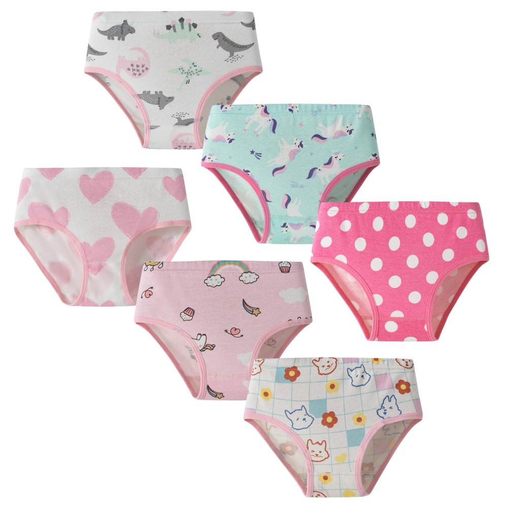 SEVENCANDY Little Girls Cotton Panties Kids Soft Undies Toddler Breathable Briefs Underwear (6DAssorted,6T)
