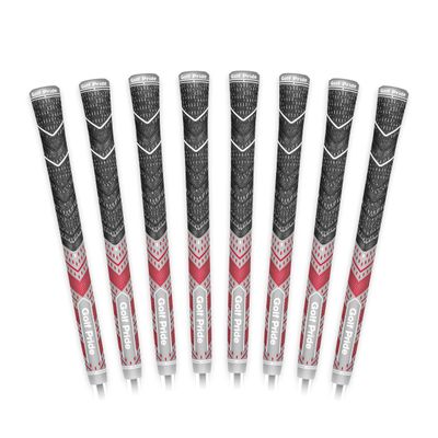 Golf Pride MCC Plus4 Golf Club Grip - All-Weather Hybrid Grip with Larger Lower Hand - Brushed Cotton Cord & Pebbled Texture - Midsize - Grey/Red - 8 Pack