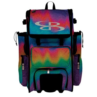 Boombah Rolling Superpack Baseball/Softball Gear Bag - Telescopic Handle - Holds 4 Bats - Wheeled Version - Blur Glitter Multi