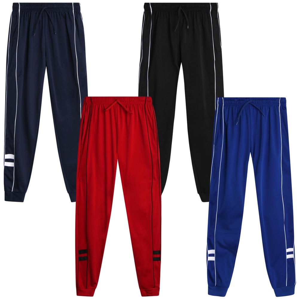 Quad Seven Boys Sweatpants - 4 Pack Active Tricot Boys Joggers for Kids - Performance Athletic Pants with Pockets (4-18), Size 8-10, Navy/Royal Blue/Black/Red