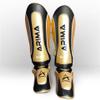 Martial Arts Shin Guards for Kickboxing, Muay Thai, MMA, and Sparring - Durable PU Leather with High-Density Padding - Adjustable Straps for Men, Women, Youth, Gold, L/XL view 3