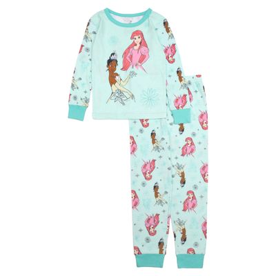 Disney girls 2-piece Snug-fit Cotton Holiday Pajama Set, Soft & Cute for Kids, PRINCESS FUN, 2T