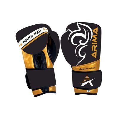 Arima Powertech Leather Boxing Gloves - Real Cowhide & PU Blend, Medium Density Foam Padding - Ideal for Professional Training - Black, 12 oz.
