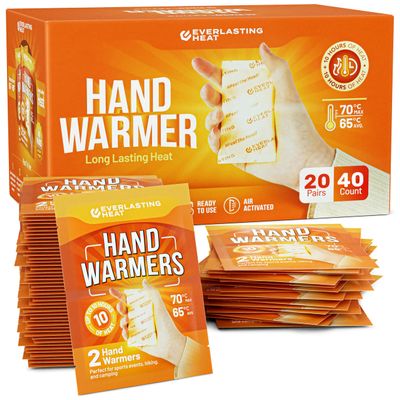 Everlasting Heat Hand Warmers 20 Pairs (40 Warmers) - Up to 10 Hours of Long Lasting Warmth and Hot Hands - Easy Air Activation for Hands, Body and Feet - TSA Approved