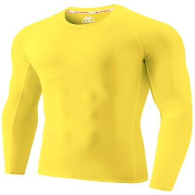 USKOY Men's Rash Guard Long Sleeve UPF 50+ Sun Protection Quick Dry Swim Shirt with Compression Fit for BJJ, Surfing & Gym Training Yellow Medium