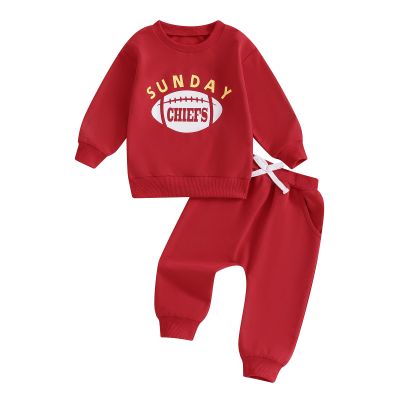 Toddler Baby Boy Girl Football Outfit SUNDAY CHIEFS Long Sleeve Sweatshirt Jogger Pants Set 2pcs Fall Winter Clothes (Red2, 0-6 Months)