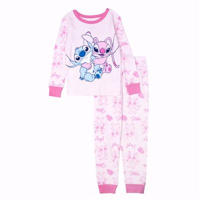 Disney Girls' 2-piece Snug-fit Cotton Holiday Pajama Set, Soft & Cute for Kids, STITCH AND ANGEL, 2T