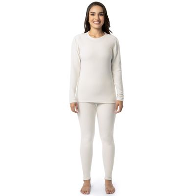 Fruit of the Loom Women's Stretch Fleece Lined Thermal Long Johns Underwear Set, Cream, 3X
