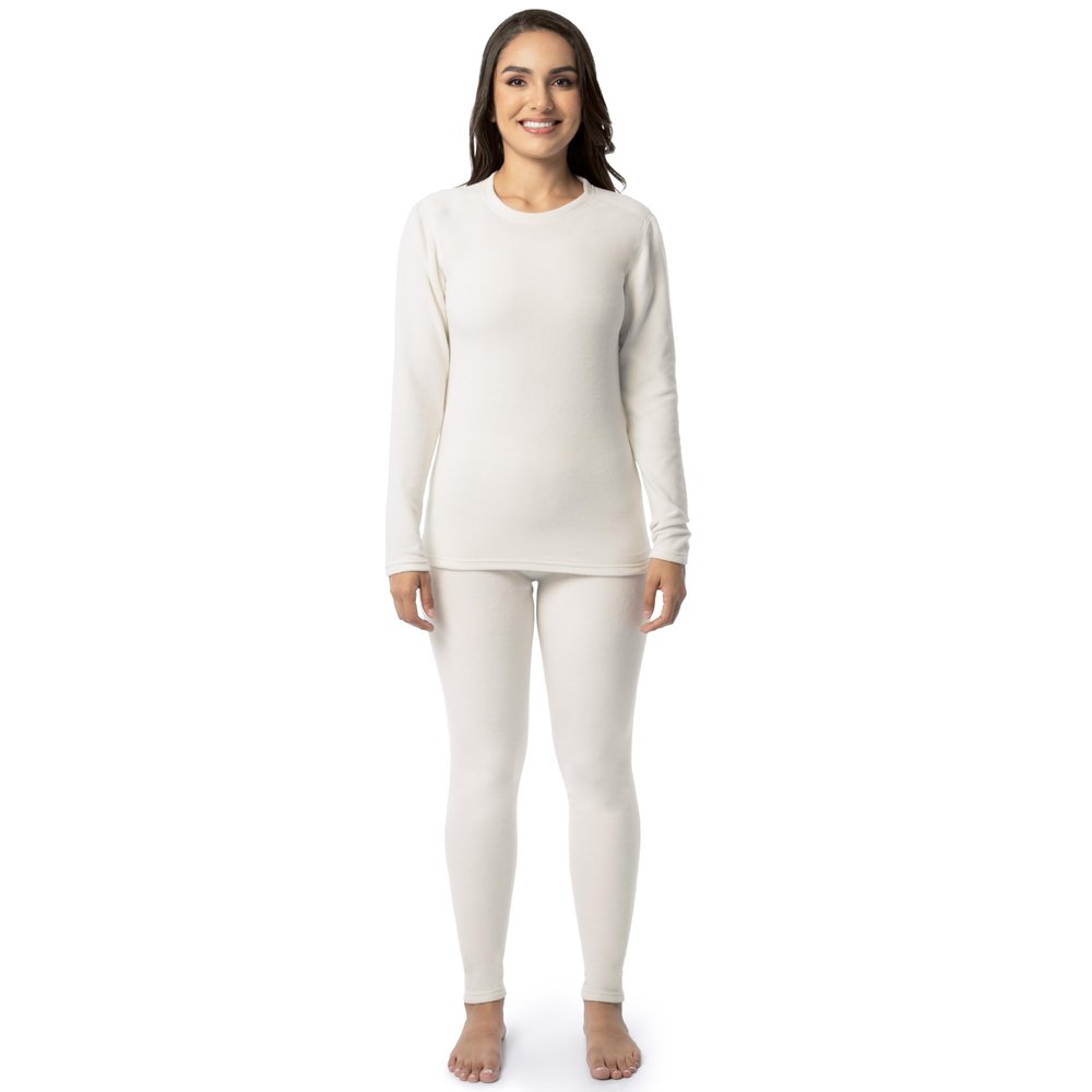Fruit of the Loom Women's Stretch Fleece Lined Thermal Long Johns Underwear Set, Cream, 3X