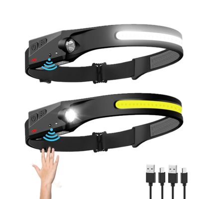 Rechargeable Headlamp, 230 Wide Beam Head Lamp, Motion Sensor LED Headlamp Rechargeable, 5Mode Headlamps for Adults, Bright Head Lights for Forehead, Headlight (2Pack)