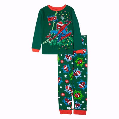 Spiderman Boys' 2-Piece Snug-fit Cotton Holiday Pajama Set, Soft & Cute for Kids, SPIDER NICE LIST, 8