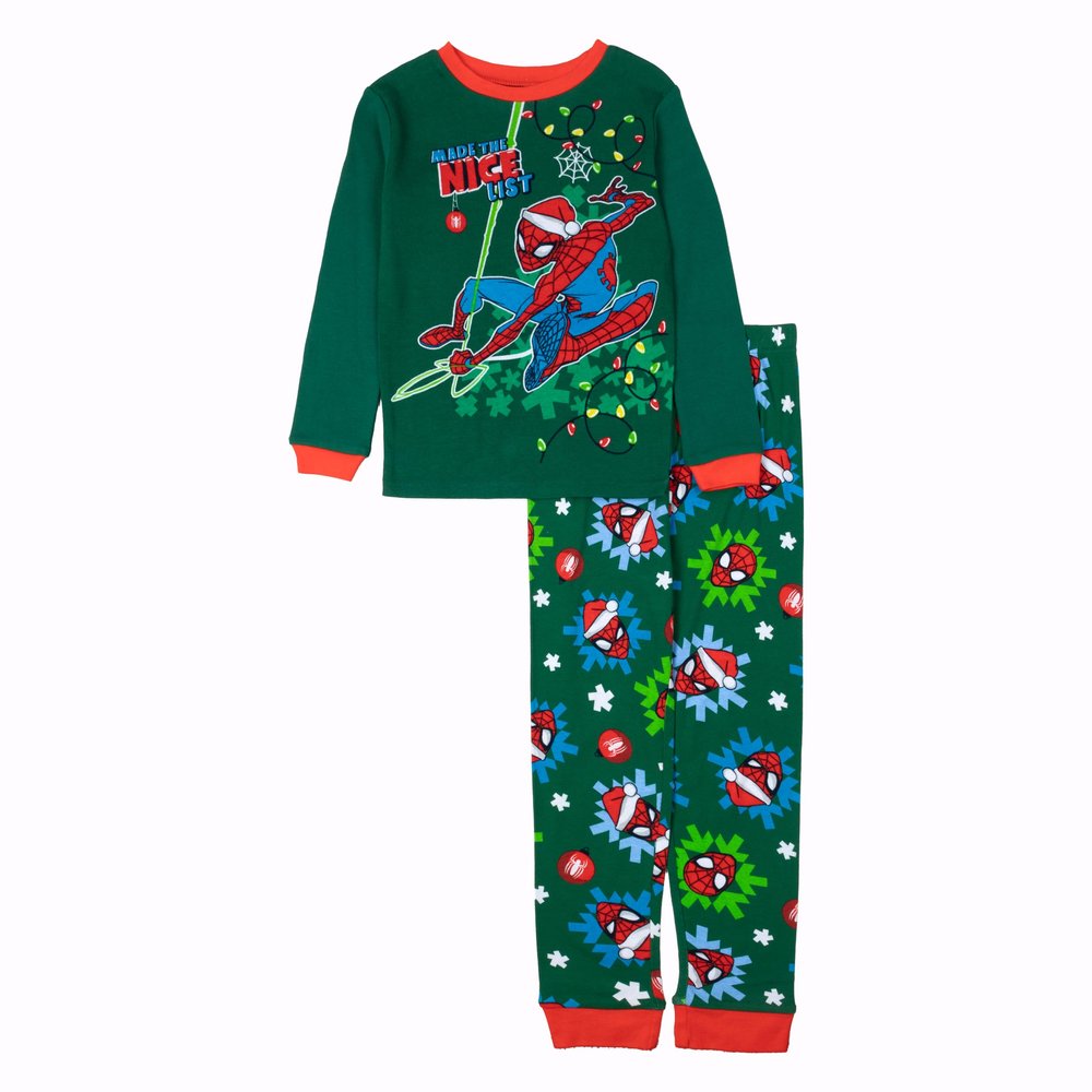 Spiderman Boys' 2-Piece Snug-fit Cotton Holiday Pajama Set, Soft & Cute for Kids, SPIDER NICE LIST, 8