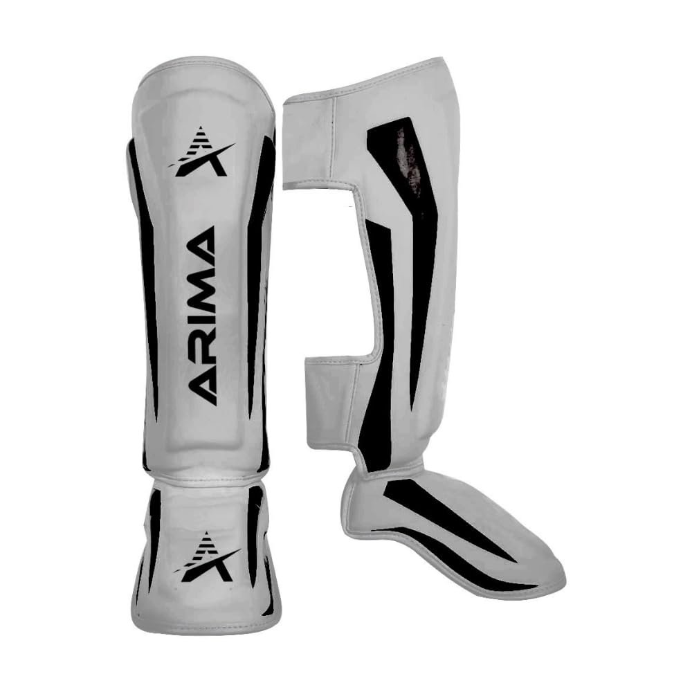 Martial Arts Shin Guards for Kickboxing, Muay Thai, MMA, and Sparring - Durable PU Leather with High-Density Padding - Adjustable Straps for Men, Women, Youth, Gray, L/XL