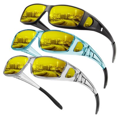 KALIYADI Night-Vision-Glasses Fit-Over-Glasses Wrap-Around Glasses: Night Vision Glasses Anti Glare HD Polarized for Driving