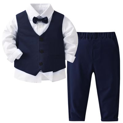 Billion Xin Baby Boys Gentleman Suits 4 PCS Kids Formal Wedding Tuxedo Outfits Long Sleeve Shirt with Bow Tie+Vest+Pants Set White and Black