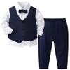 Billion Xin Baby Boys Gentleman Suits 4 PCS Kids Formal Wedding Tuxedo Outfits Long Sleeve Shirt with Bow Tie+Vest+Pants Set White and Black view 1