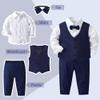 Billion Xin Baby Boys Gentleman Suits 4 PCS Kids Formal Wedding Tuxedo Outfits Long Sleeve Shirt with Bow Tie+Vest+Pants Set White and Black view 3