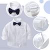 Billion Xin Baby Boys Gentleman Suits 4 PCS Kids Formal Wedding Tuxedo Outfits Long Sleeve Shirt with Bow Tie+Vest+Pants Set White and Black view 4