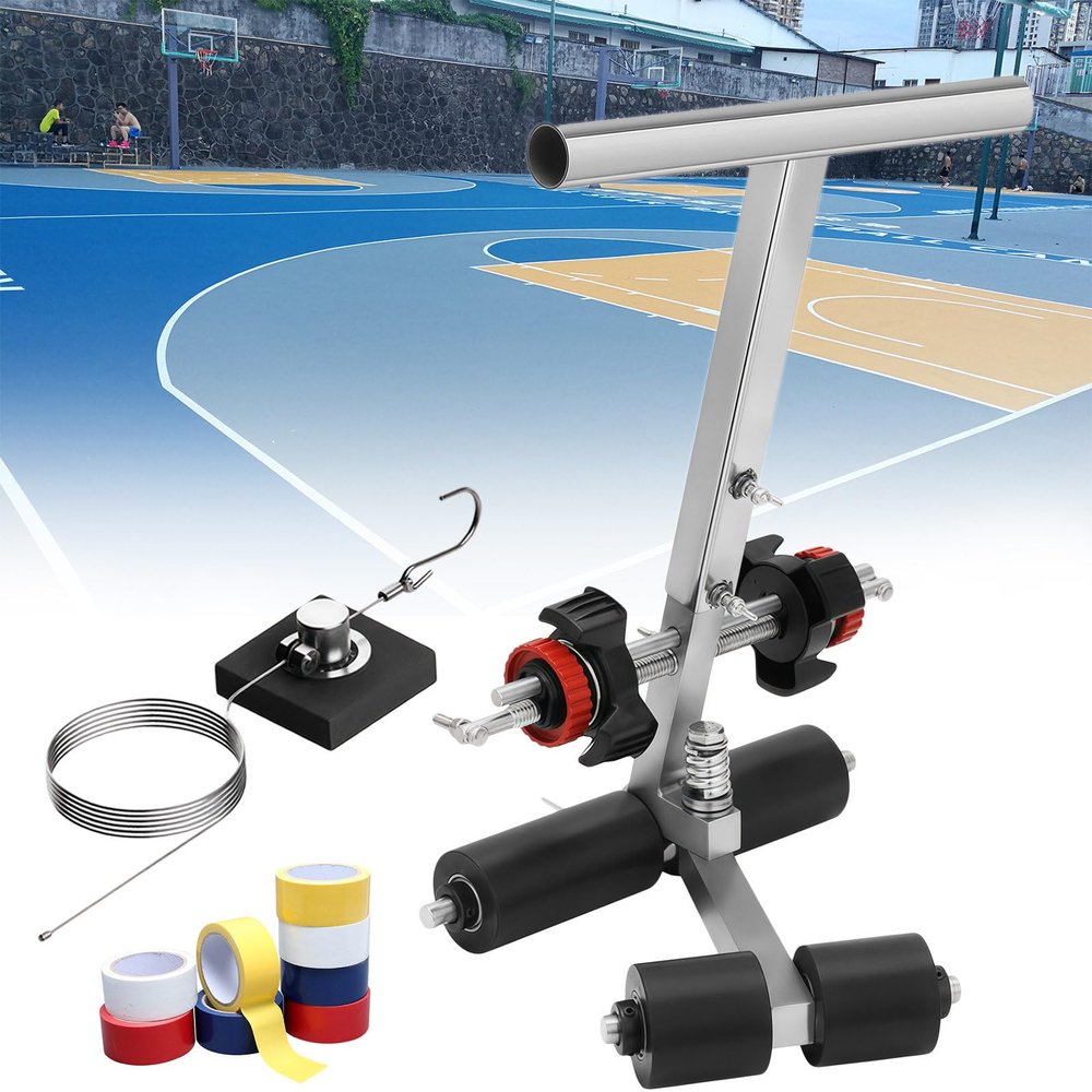 Fablestoryem Court Line Tape Machine, Hand Pushed Floor Tape Applicator, Playing Field Line Striping Machines Width Adjustable, Can Draw The Iines and Circles You Want, 21.7-31.5in Height Adjustable