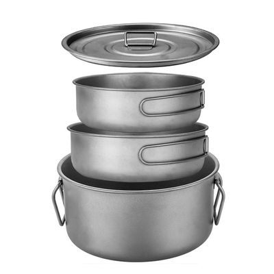 BY-J Titanium Camping Cookware Set-2200ml+1200ml+700ml Titanium Pot with Lid and Foldable Handle, Compact Backpacking and Travel Kitchenware for Camping, Hiking and Fishing (3 Piece-Set)
