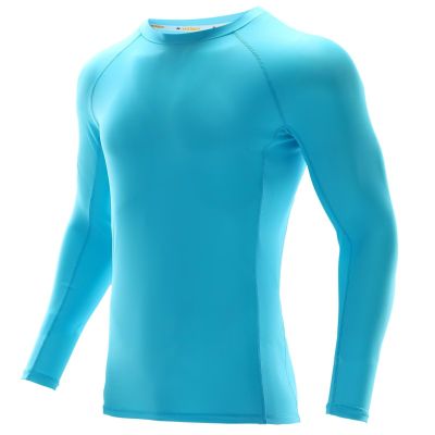 USKOY Men's Rash Guard Long Sleeve UPF 50+ Sun Protection Quick Dry Swim Shirt with Compression Fit for BJJ, Surfing & Gym Training Brite Blue XX-Large