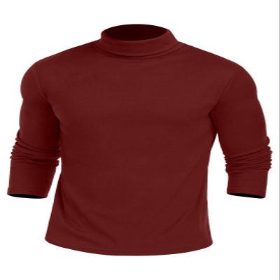 KUYIGO Men's Long-Sleeved Bottoming Knit Tops Slim fit for Fall and Winter with Large Size Tops Wine Red