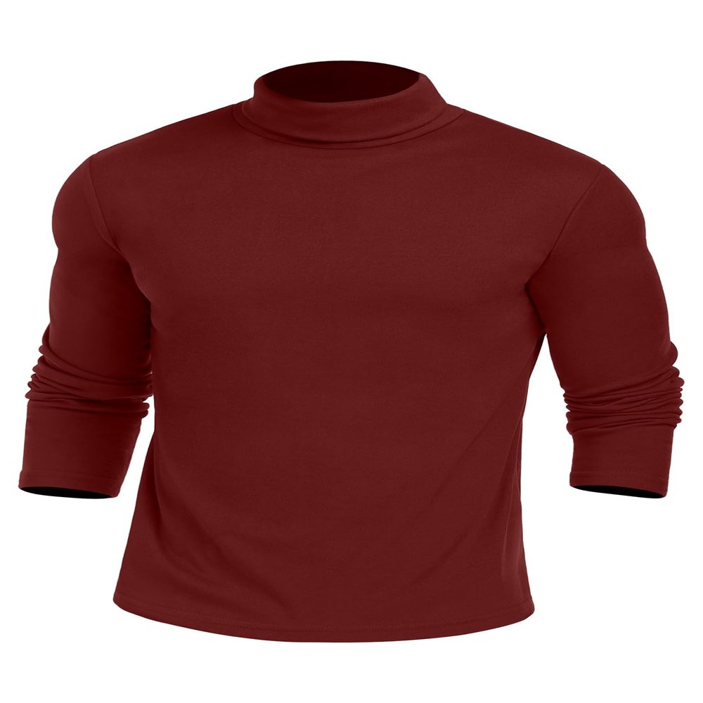 KUYIGO Men's Long-Sleeved Bottoming Knit Tops Slim fit for Fall and Winter with Large Size Tops Wine Red