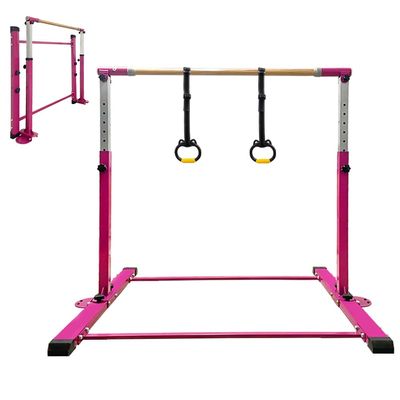JC-ATHLETICS Gymnastics Bar for Kids Girls Ages 3-15 with Ring for Home Indoor Training Equipment- Steady Steel Construction, Anti-Slip, Easy to Assemble, 3' to 5' Adjustable Height