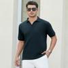 Alex Vando Men's Knit Polo Shirts V Neck Casual Short Sleeve Regular Fit Jacquard Golf Polo Shirts for Men,Navy,S view 2