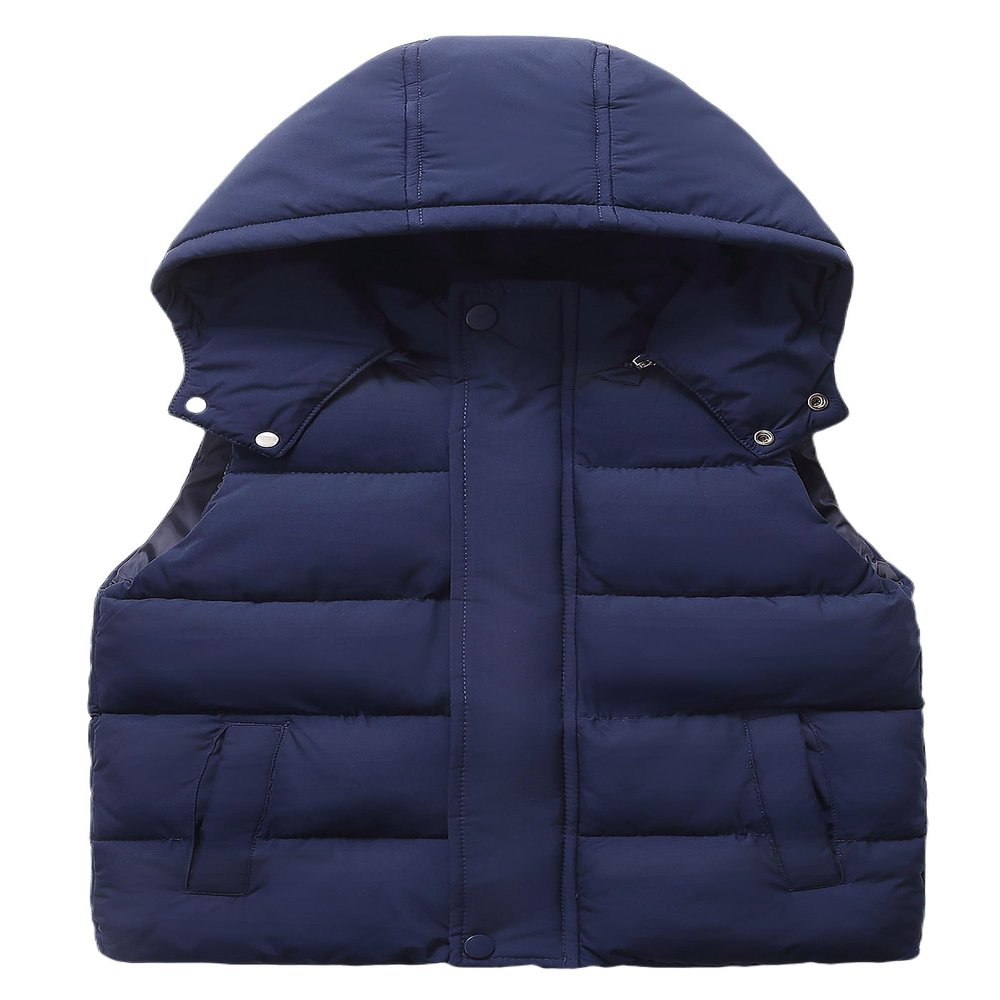 Happy Cherry Hooded Down Puffer Vest Boys Kids Lightweight Sleeveless Jacket Fall Winter Thick Windproof 6-7Years