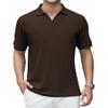 Alex Vando Men's Knit Polo Shirts V Neck Casual Short Sleeve Regular Fit Jacquard Golf Polo Shirts for Men,Brown,L view 1