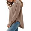 Tankaneo Womens Deep V Neck Tunic Tops Long Sleeve Oversized Casual Loose Fit Curved Hem T Shirts Coffee view 4