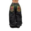 Unisex Y2K Hip Hop Street Jeans Skeleton Printed Gothic Baggy Jeans Vintage High Waist Denim Jeans Wide Leg Pants (Black,S,Small) view 1