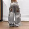 Unisex Y2K Hip Hop Street Jeans Skeleton Printed Gothic Baggy Jeans Vintage High Waist Denim Jeans Wide Leg Pants (Black,S,Small) view 3