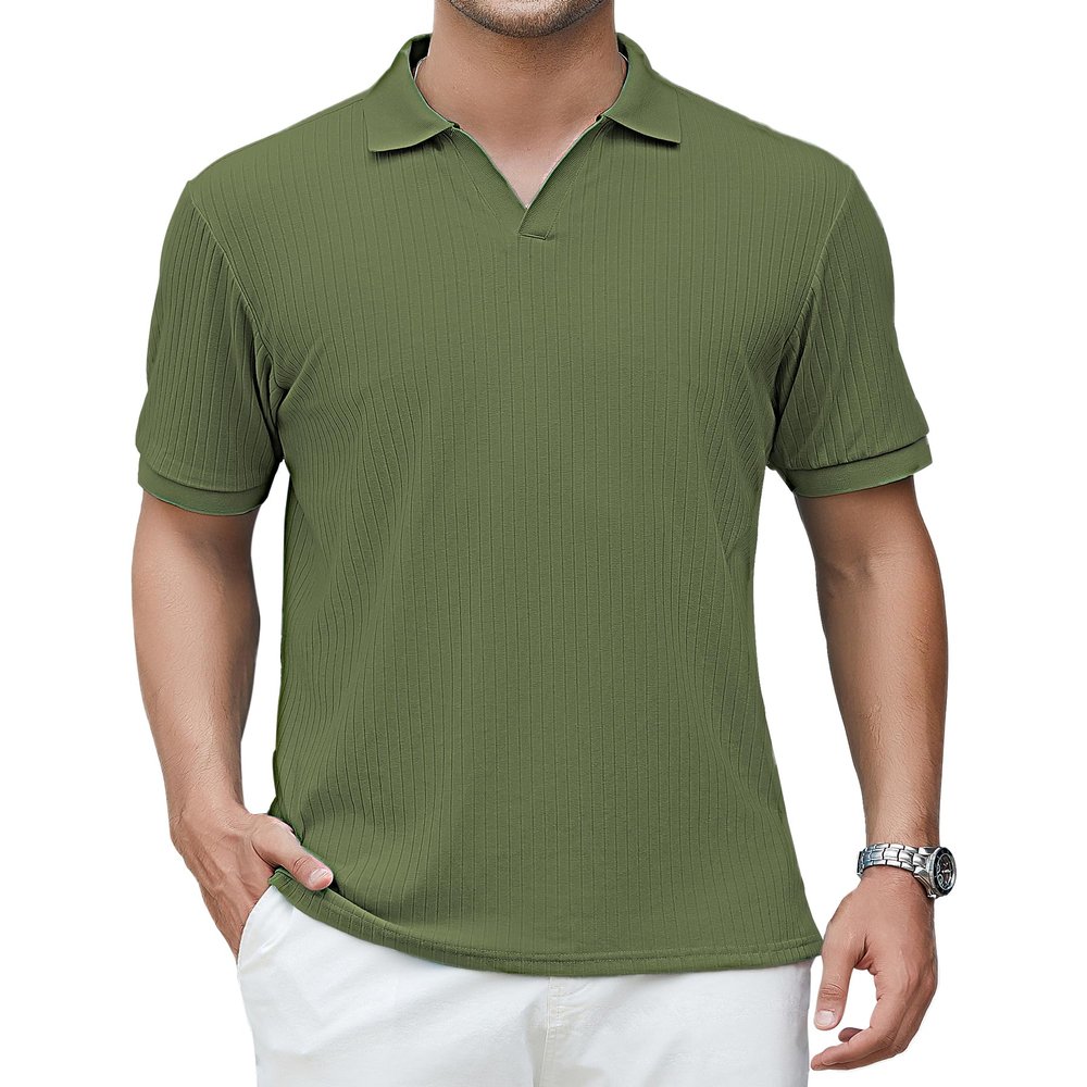 Alex Vando Men's Knit Polo Shirts V Neck Casual Short Sleeve Regular Fit Jacquard Golf Polo Shirts for Men,Army,XXL
