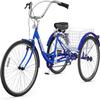 Omelaza Adult Tricycle 26 Inch Single-Speed Tricycle with Detachable Large Basket for Shopping, Leisure, Commuting, Women Men Seniors Blue view 1
