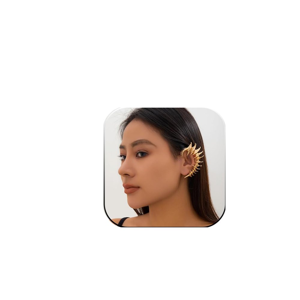 Gothic Jarring Clip Hip Hop Retro Spinal Ear Clip Punk Style Jarring Bone Stud Crawling Statement Earring Jewelry for Women (Gold)