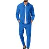 Men's Waffle 2 Piece Tracksuit Set Long Sleeve Full Zip Athletic Jogging Suit Sets Solid Color Casual Track Suits (Blue,Large) view 1