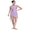 Hedmy Womens Lyrical Dance Dress Irregular Flowy Tulle Skirt Leotard Contemporary Dance Costume Light Purple XX-Large view 3