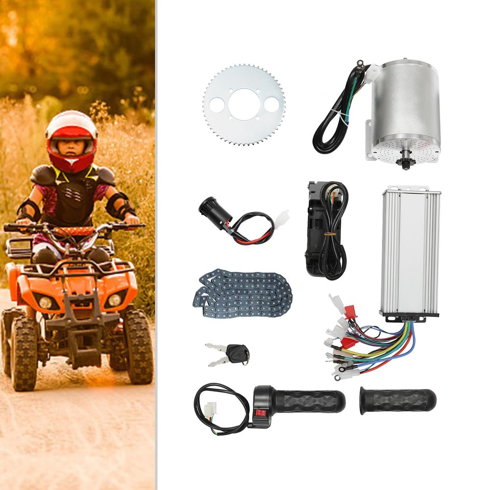 48V DC Motor Electric Brushless Motor Kit 3000W 4900rpm 5.4 N.m w/Speed Controller, Throttle, Chain, Chain Disk, Foot Pedal Accelerator, Electric Lock for Scooter Go Kart DIY Engine System