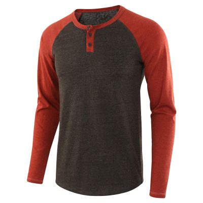 Mens Henley Long Sleeve Raglan T-Shirt Fashion Button Cotton Fall Shirt Casual Lightweight Crew Neck Shirts (X-Large,Brown 1)