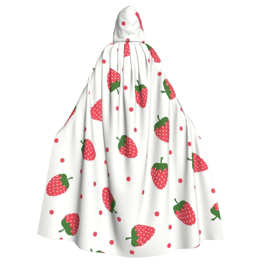 Juiimr Kawaii Strawberry Print Long Hooded Cape Cloak For Halloween Carnival Theme Party Cosplay Costume Decor