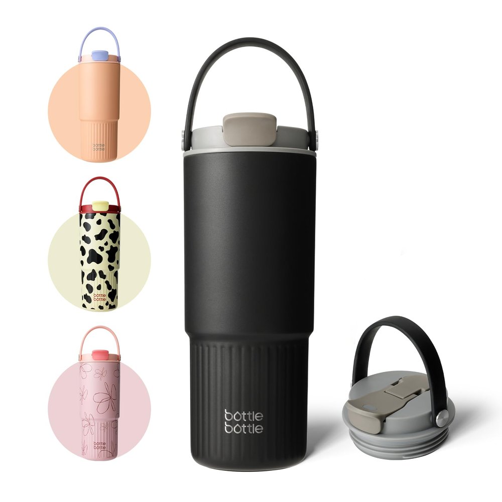 BOTTLE BOTTLE Insulated Water Bottle with Straw and Handle Stainless Steel Water Bottles for Car Sports Home Office and School 26oz Leak Proof(Ebony)