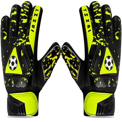Jazzy Sports Goalkeeper Gloves for Youth and Adults - Double Wrist Protection, Non-Slip Latex Material (Yellow, Size 4 Suitable for 6-9 Years)