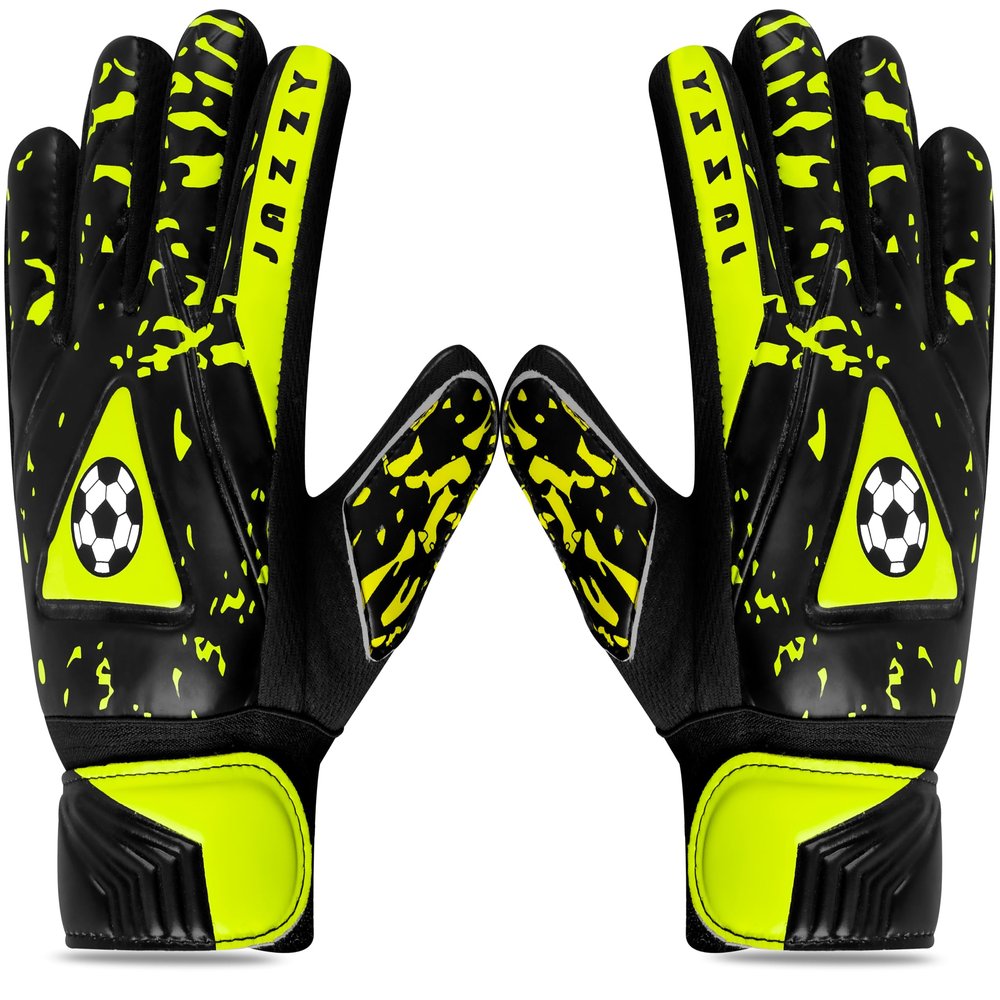 Jazzy Sports Goalkeeper Gloves for Youth and Adults - Double Wrist Protection, Non-Slip Latex Material (Yellow, Size 4 Suitable for 6-9 Years)