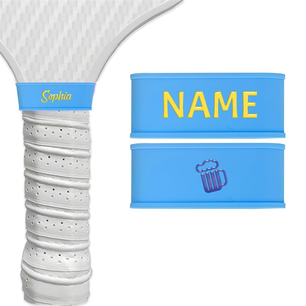 2 Pcs Personalized Pickleball Paddle Grip Name Bands, Silicone Ring Grip Bands for Secures Pickleball Grip Tape, Custom Pickleball Accessories Gifts for Pickleball Lovers, Never Lose Your Paddle Again