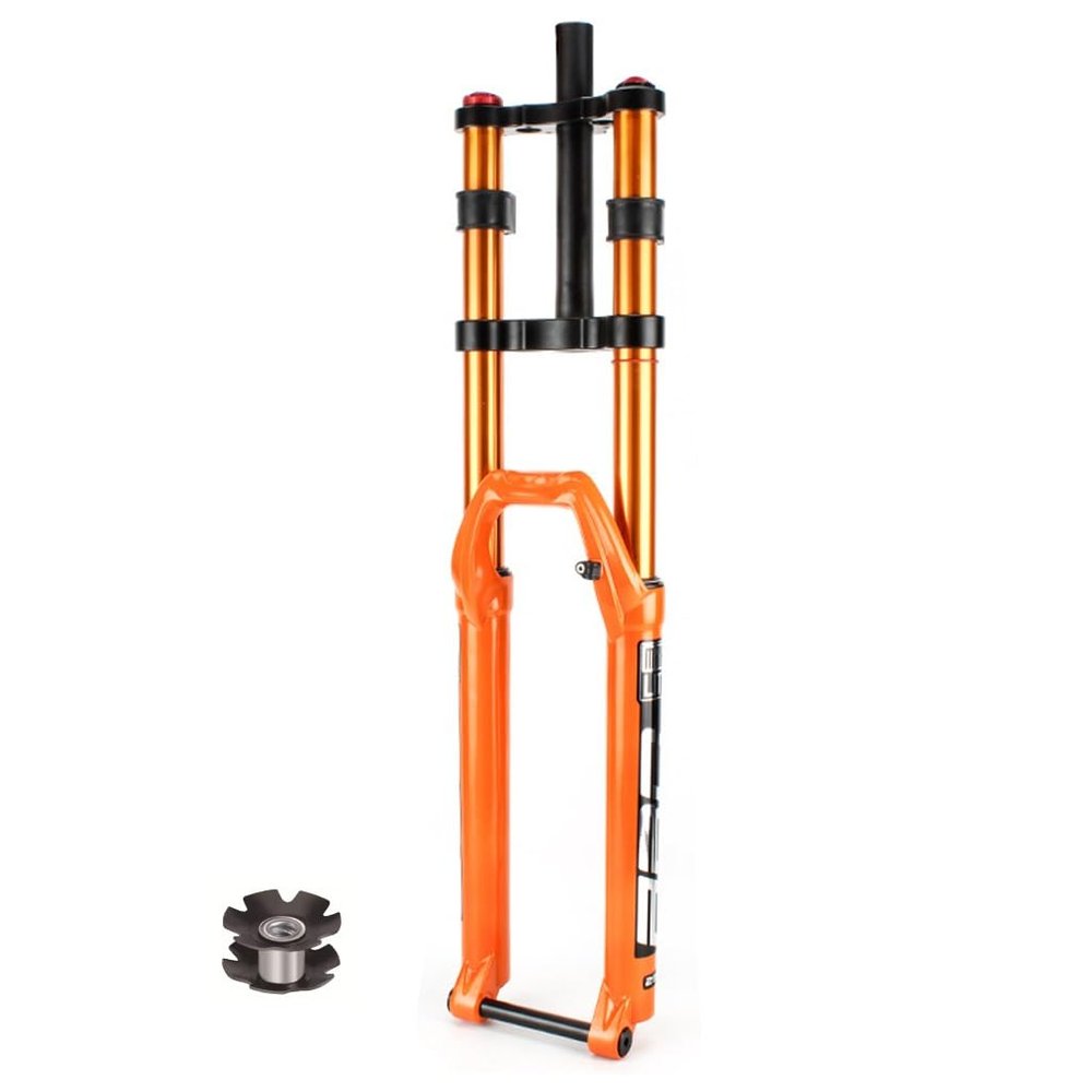 LPYDWZ Aluminum Alloy Mountain Air Fork 27.5/29 Inch, Double Shoulder Bike Suspension DH Downhill Forks 1-1/8" Straight Tube Travel 150mm(Orange,26 inch)
